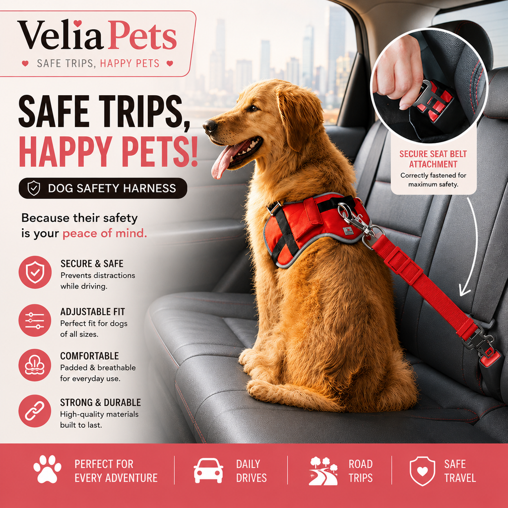 VeliaPets™ Adjustable Pet Car Seat Belt | Secure Safety Harness Lead for Dogs Travel