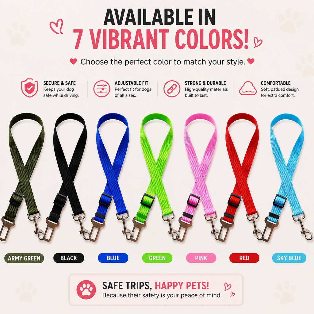VeliaPets™ Adjustable Pet Car Seat Belt | Secure Safety Harness Lead for Dogs Travel