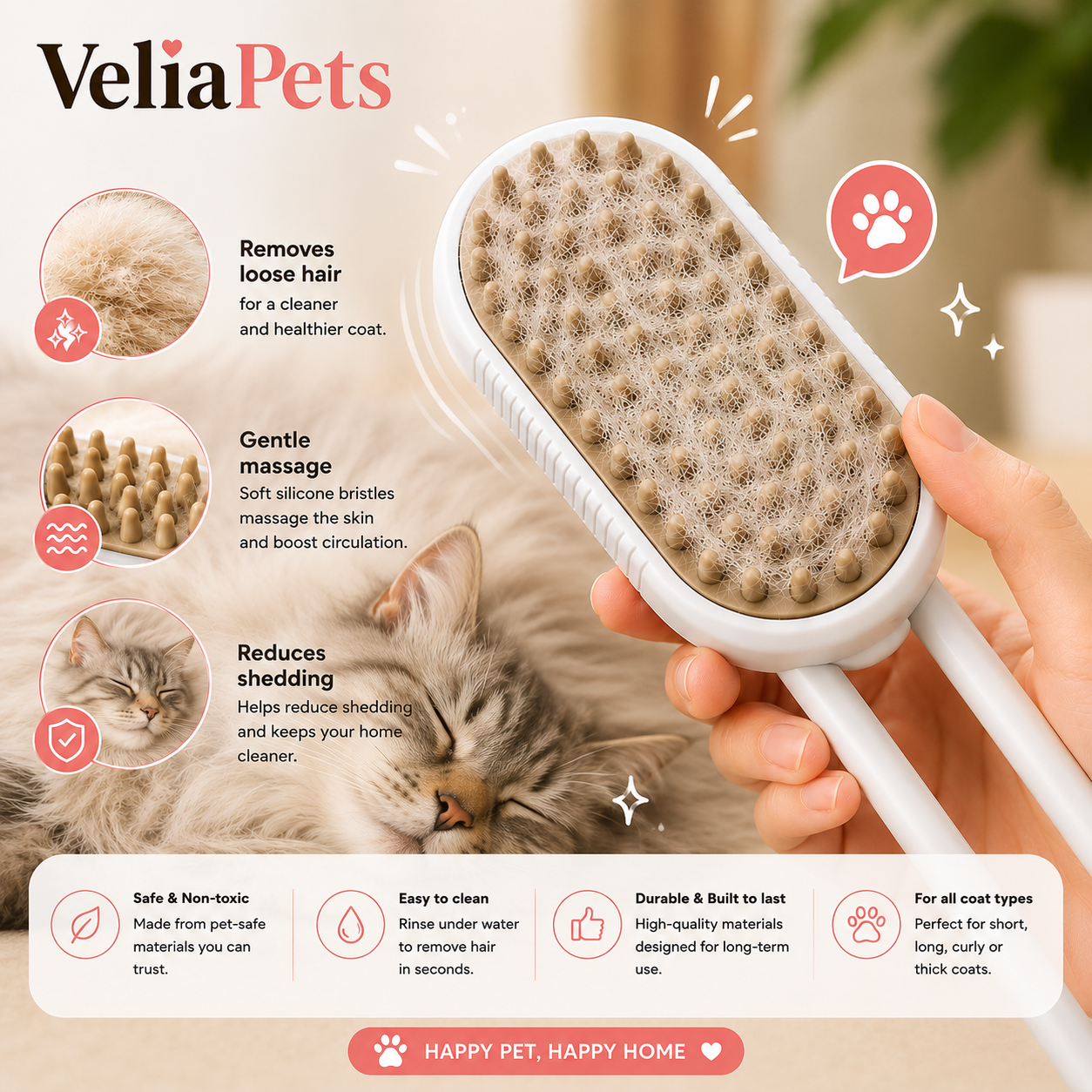 VeliaPets™ 3-in-1 Steam Brush for Cats
