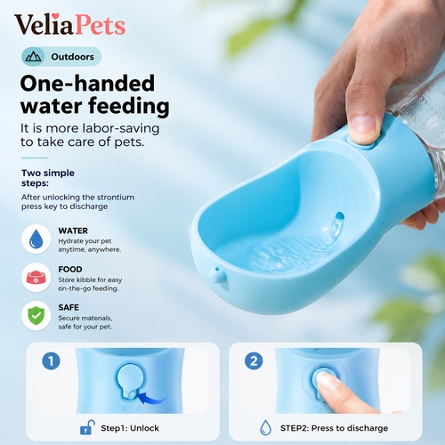 VeliaPets™ 3-in-1 Dog Water Bottle – Portable Pet Water Dispenser with Food Container & Poop Bag Holder