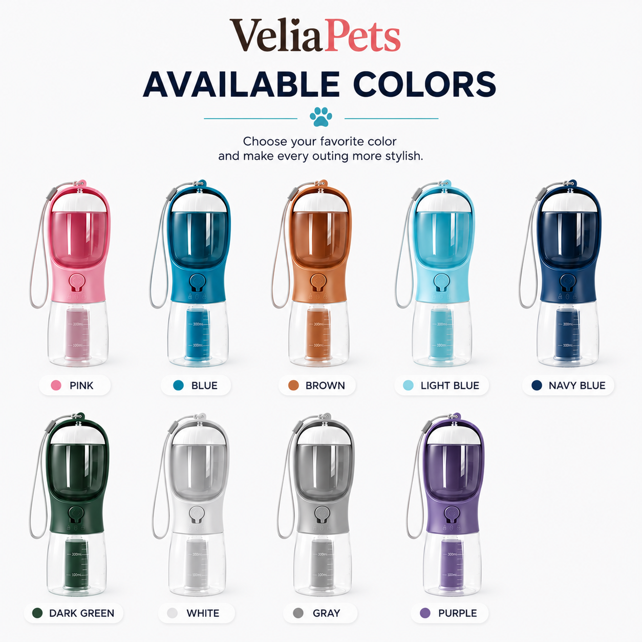 VeliaPets™ 3-in-1 Dog Water Bottle – Portable Pet Water Dispenser with Food Container & Poop Bag Holder
