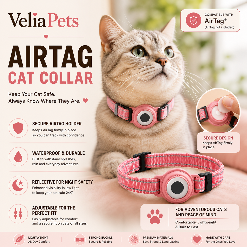 VeliaPets™ AirTag Cat Collar – Reflective, Waterproof & Adjustable (AirTag Not Included)
